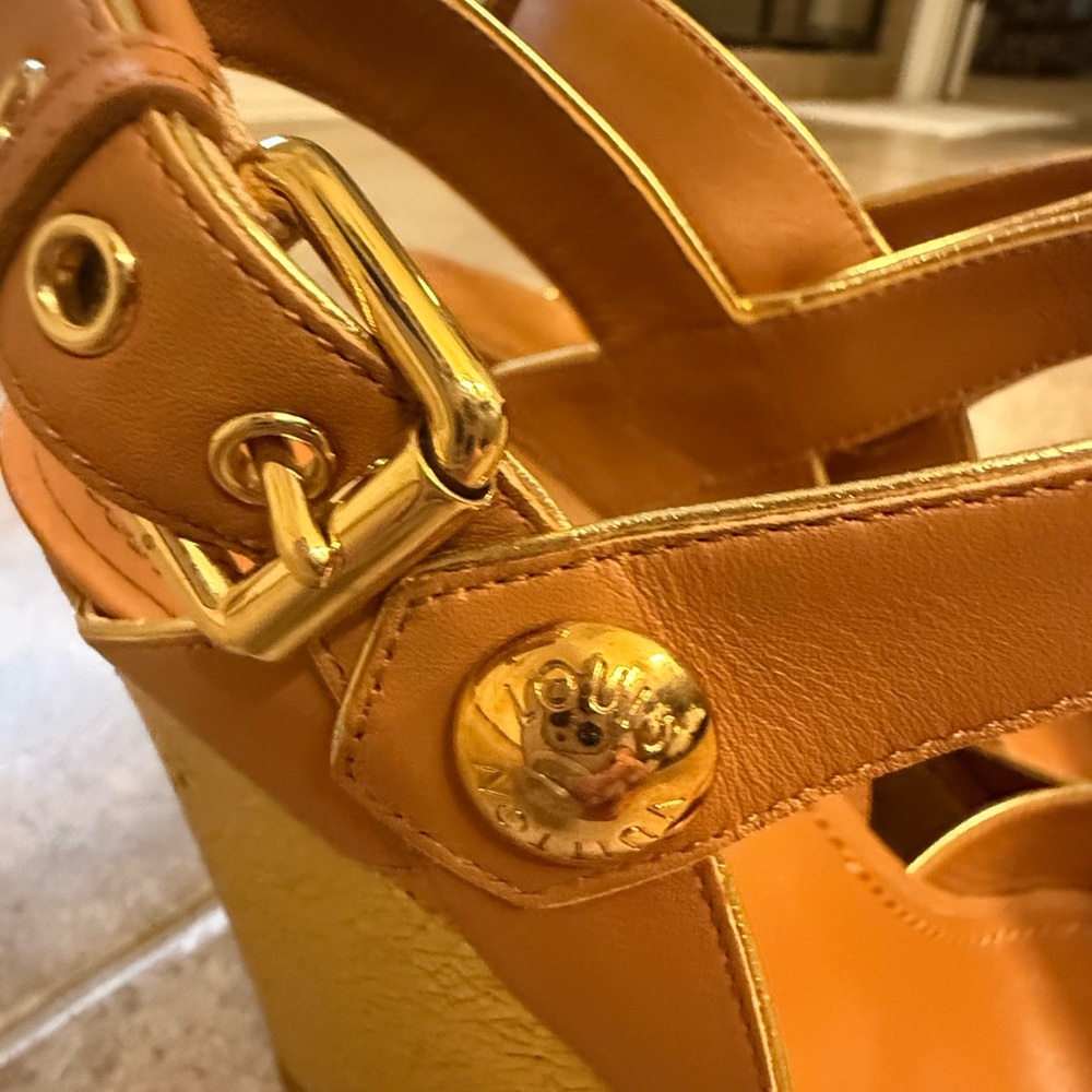 Louis Vuitton Tan Leather Gold Platform Wedge Sandals – EU 37.5 (US 7.5) - Picture 7 of 7